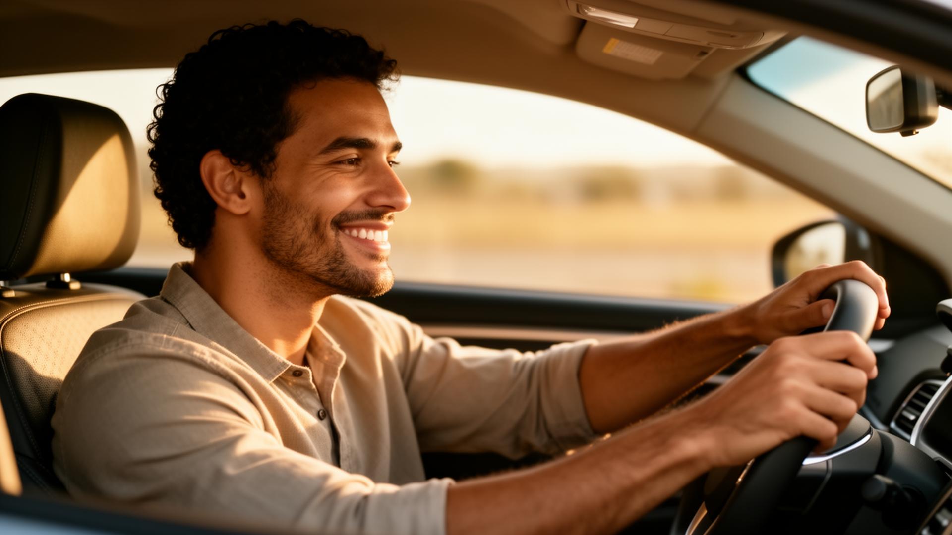 Motorista tranquilo dirigindo após resolver sua multa